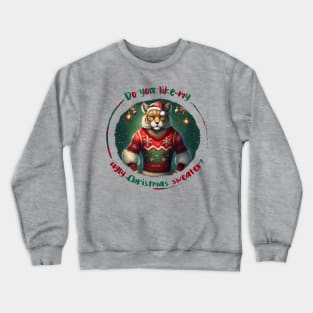 Ugly Christmas sweater: Festive tiger-man in winter wonderland wearing a sweater with a Christmas tree and ornaments Crewneck Sweatshirt